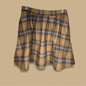 Modcloth Brown and Beige Plaid Wool Mini Skirt sz 2